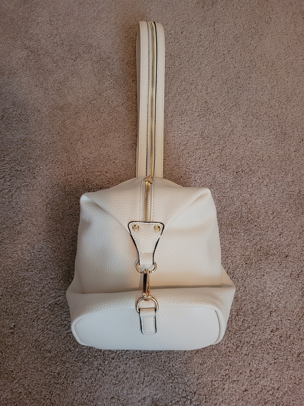 Jen & Co. Cream Pebbled Vegan Leather Multi Way Bag with Gold Hardware